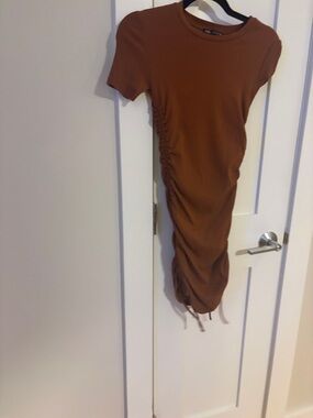 Zara Rust Brown Ruched Midi Dress